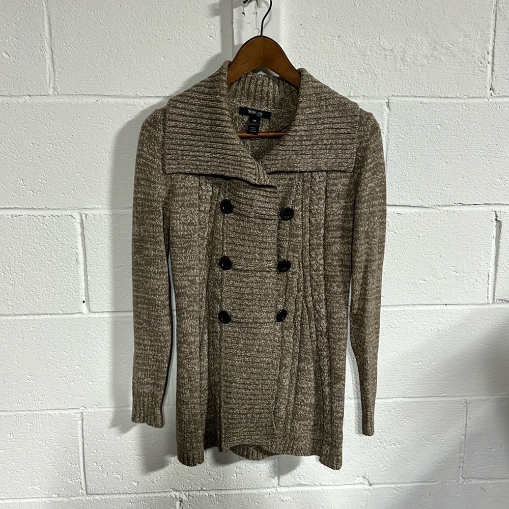 Style & Co. Beige Double Breasted Cardigan Sweater Overside Buttons Sz P Medium